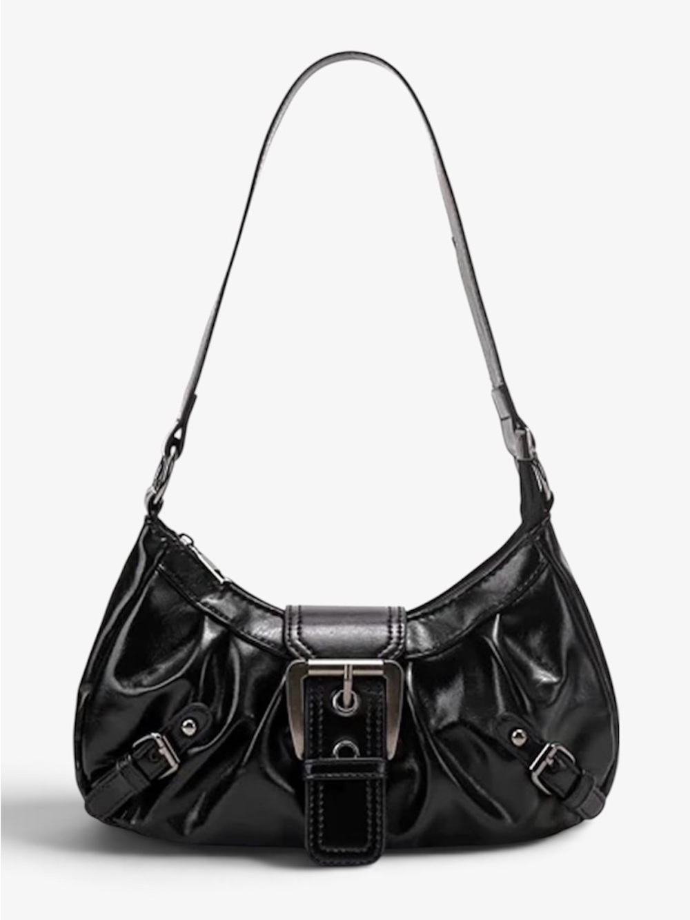 NWT Y2K Buckle Shoulder Bag – Black Faux Leather Hobo Purse